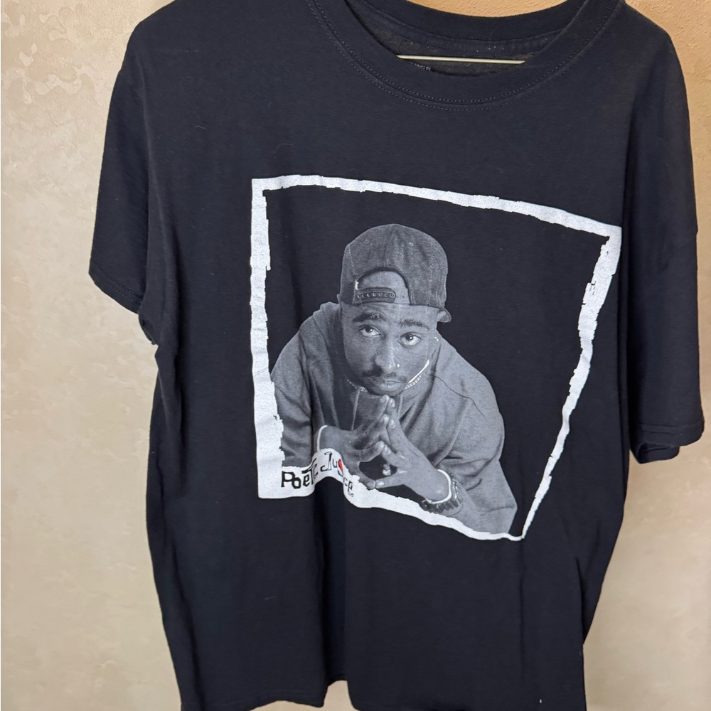 Justice Black Graphic Tupac Portrait Short Sleeve Tee